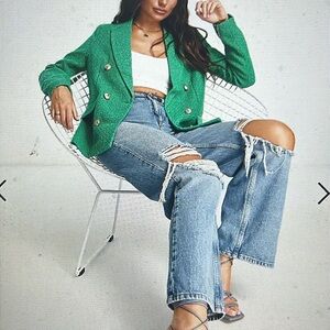 Vero Moda Green Double-Breasted Blazer Jacket